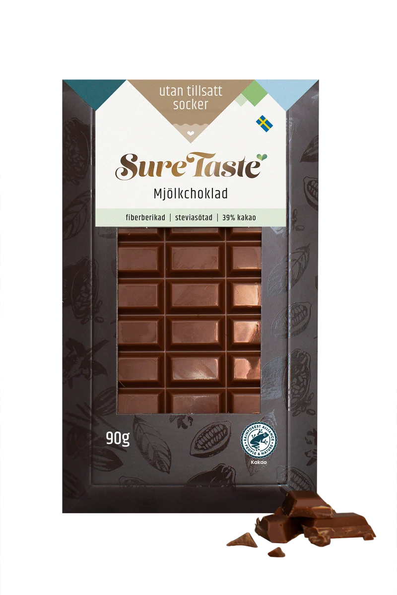 Sure Taste Sockerfri Mjölk Choklad 39%, 90g
