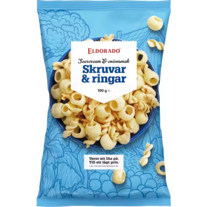 Eldorado Skruvar Sourcream & onion - Twists and Rings with Sour Cream and Onion Flavor 100g