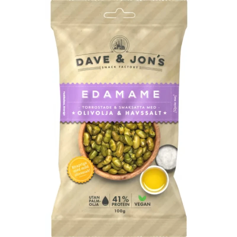 Dave & Jon's Edamame Rostade Havssalt & Olivolja - Roasted Edamame with Sea Salt & Olive Oil 100g