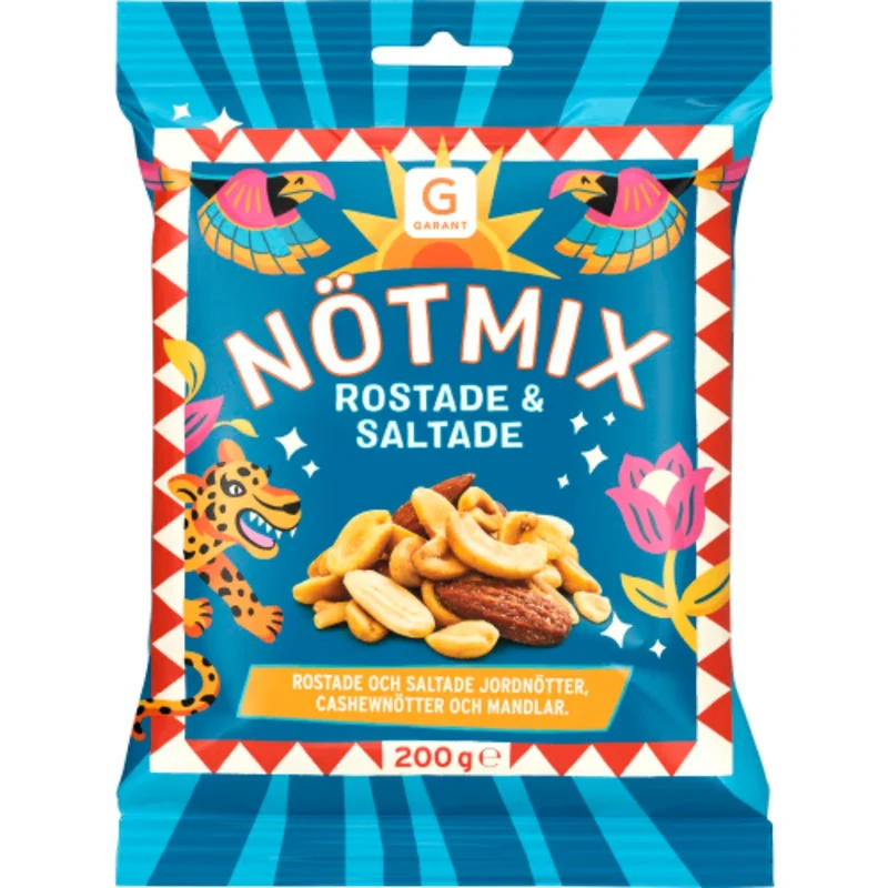 Garant Nötmix Salty - Nut Mix with Roasted and Salted Peanuts, Cashews, and Almonds 200g