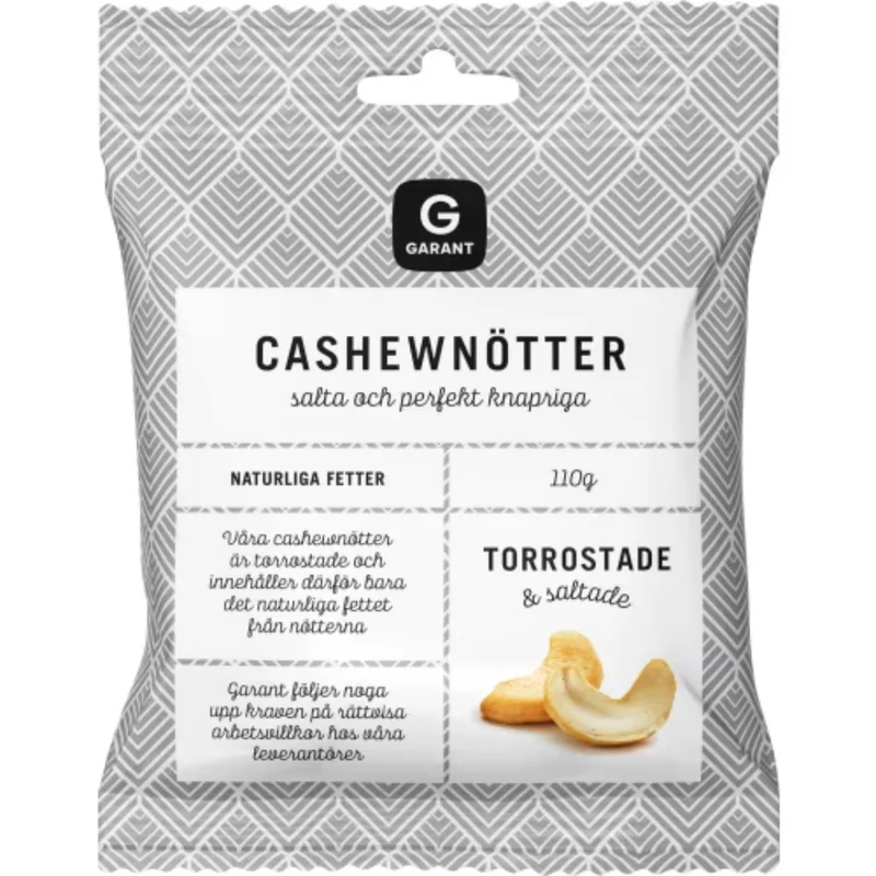 Garant Cashewnötter Rostade Saltade - Roasted and Salted Cashew Nuts 110g