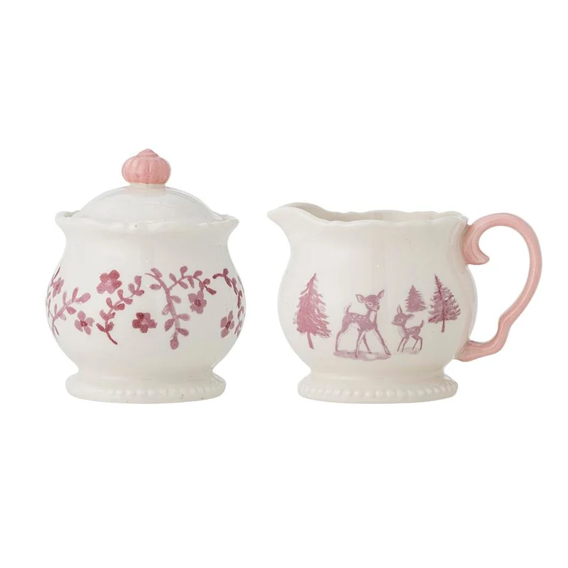 Bloomingville - Wonderland FløDekande & SukkerskåL, Rosa, StentøJ 82072937 - Rose