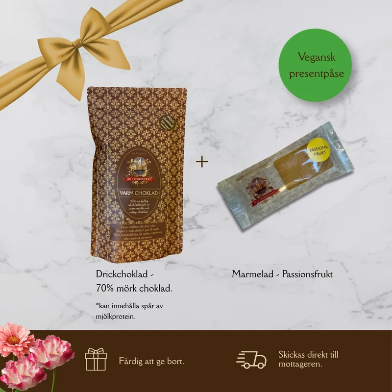 Presentpåse - Drickchoklad mörk 70% - Marmelad - passionsfrukt