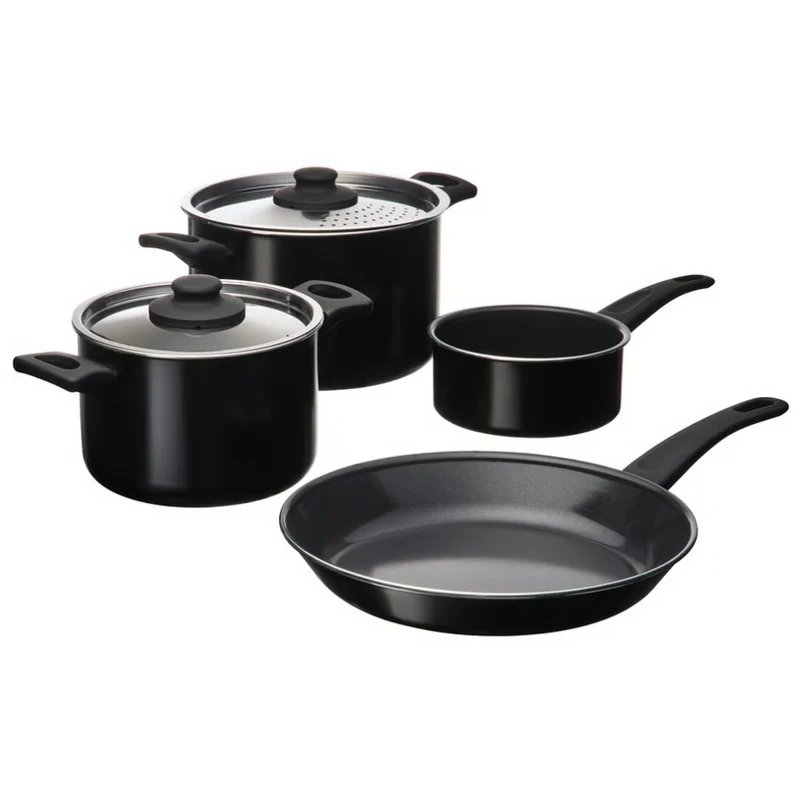 HEMLAGAD 6-piece cookware set, non-stick coating black