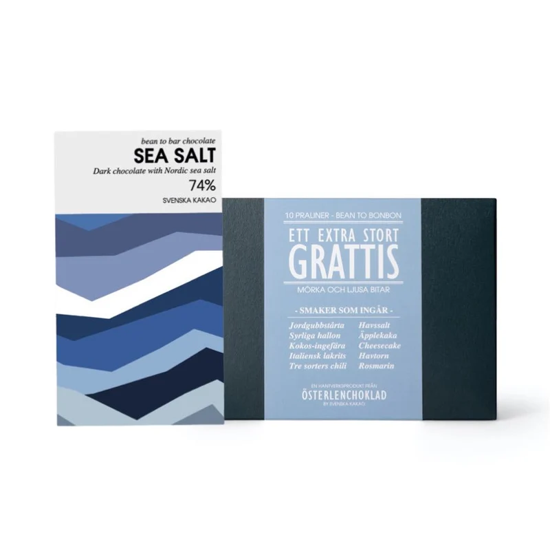 Chokladbud - Mörk choklad med havssalt och fin pralinask med budskap I GRATTIS