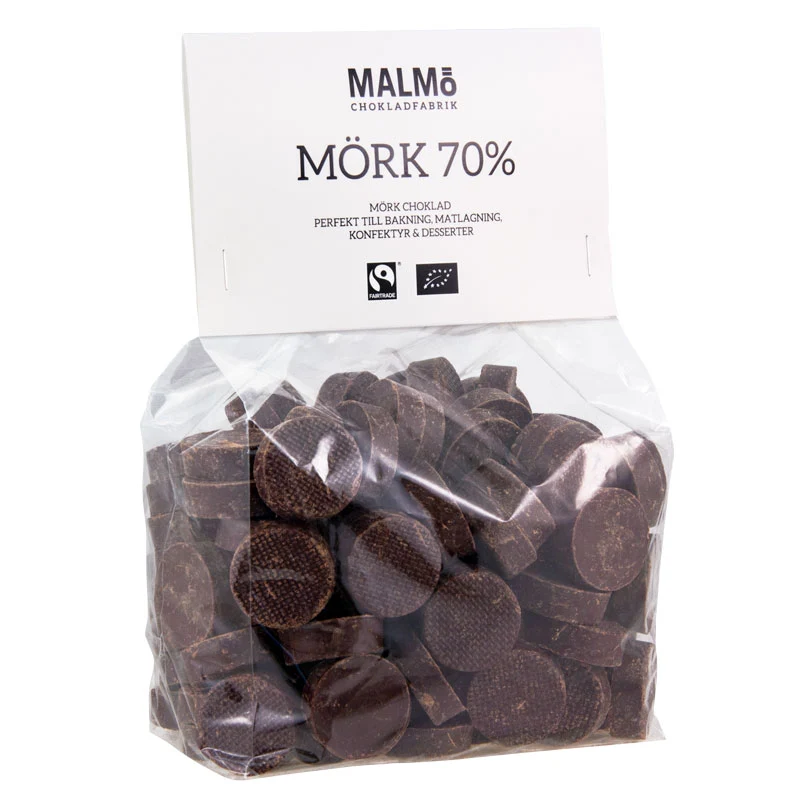 Malmö Chokladfabrik Mørk Chokolade 70% ØKO, 1kg