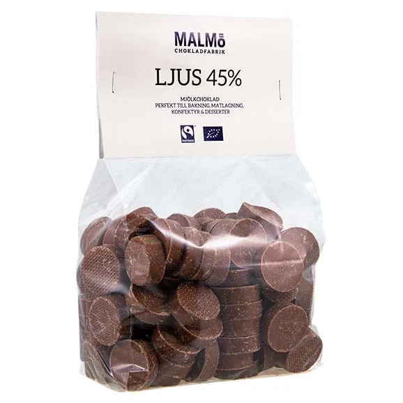 Malmö Chokladfabrik Lys Chokolade 44% ØKO 1kg
