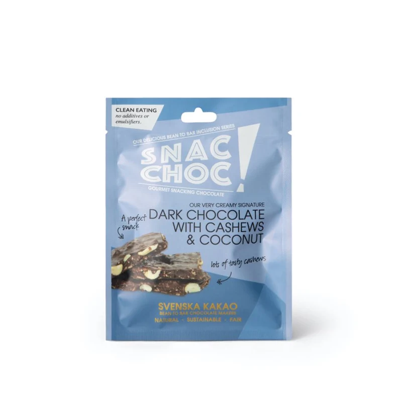 Nyttigt snacks - Snac Choc! Mörk choklad, kokos & cashewnötter