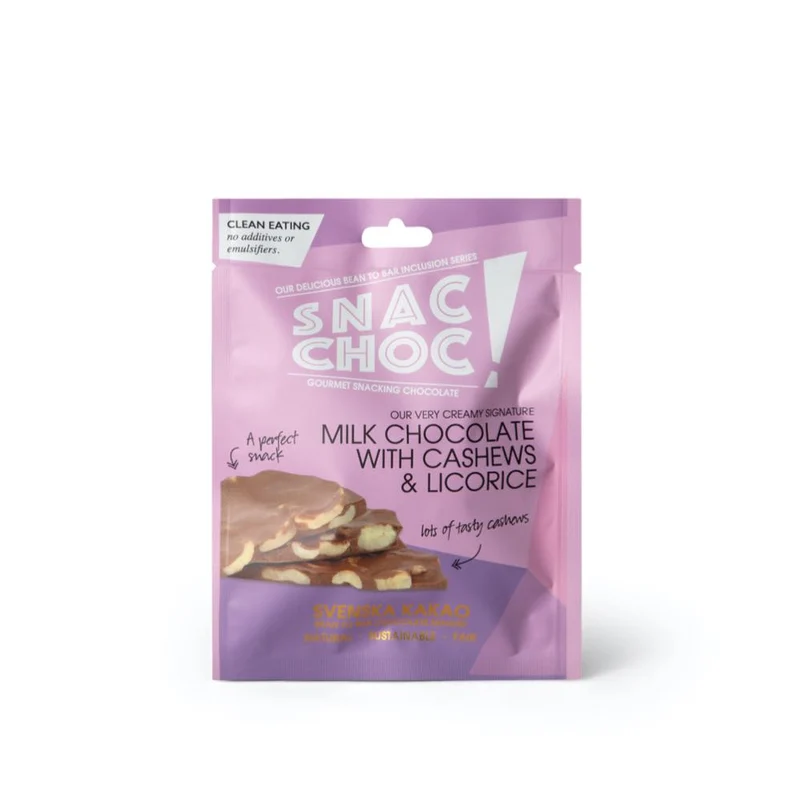 Nyttigt snacks - Snac Choc! Mjölkchoklad, lakrits & cashewnötter