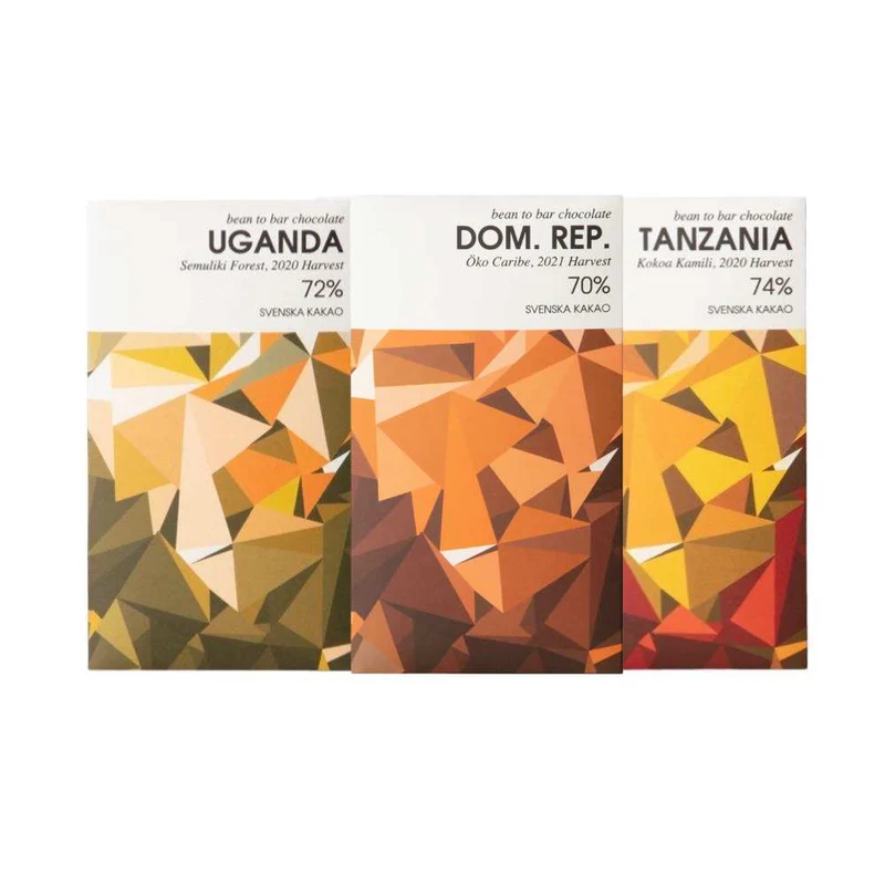 Chokladbud - Mörk choklad på Single origins: Uganda, Dominikanska Republiken, Tanzania