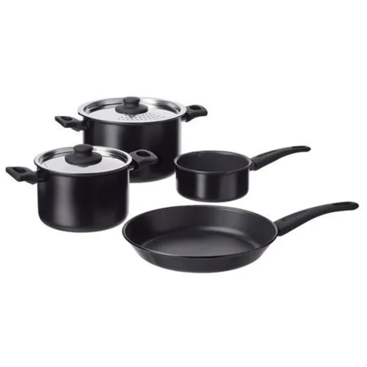 HEMLAGAD cookware set, black, 6 piece