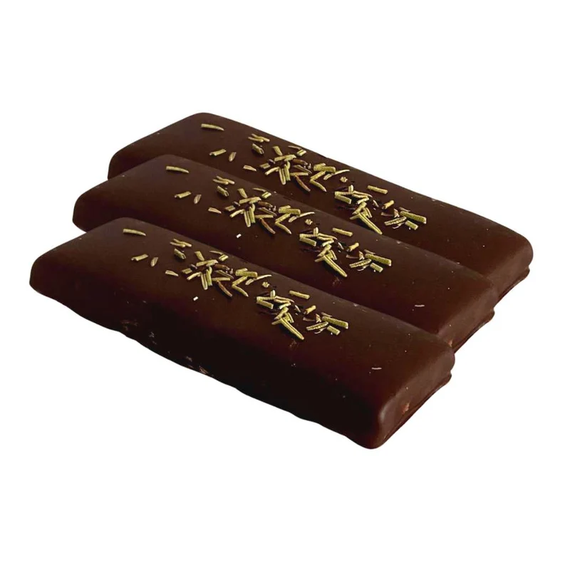 Chokladbars med mjuk kola, mandel och rosmarin I Tre kolastänger i presentask.
