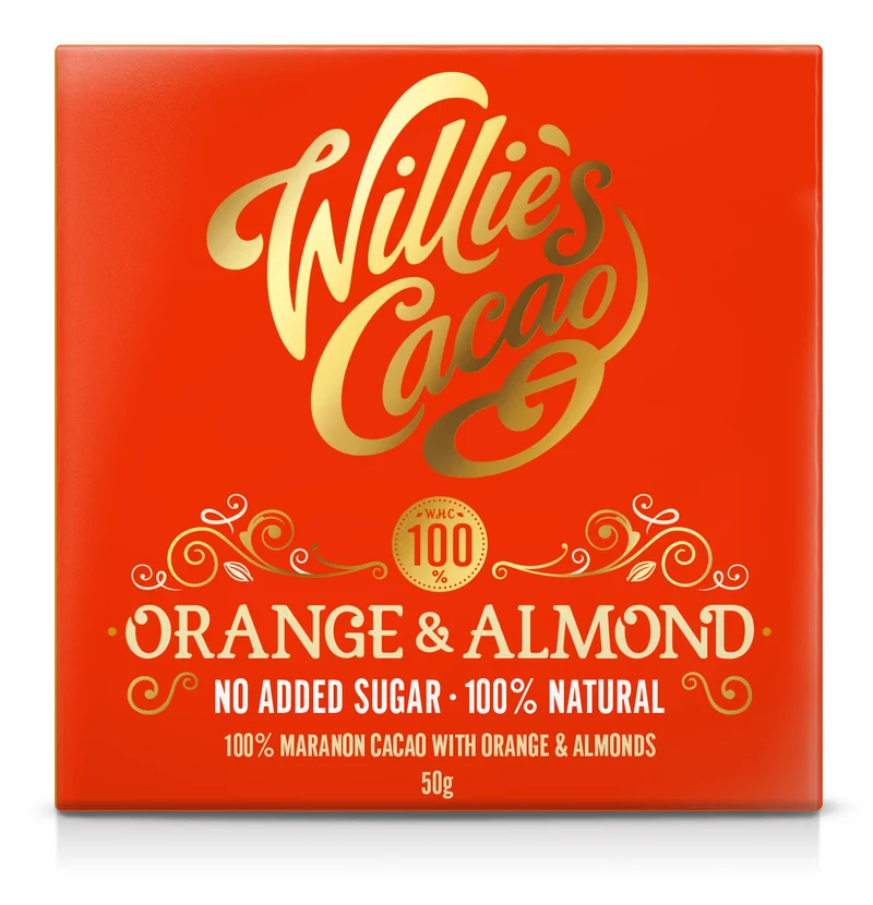 chokolade med appelsin og mandel 100%, 50G, Willie’s Cacao
