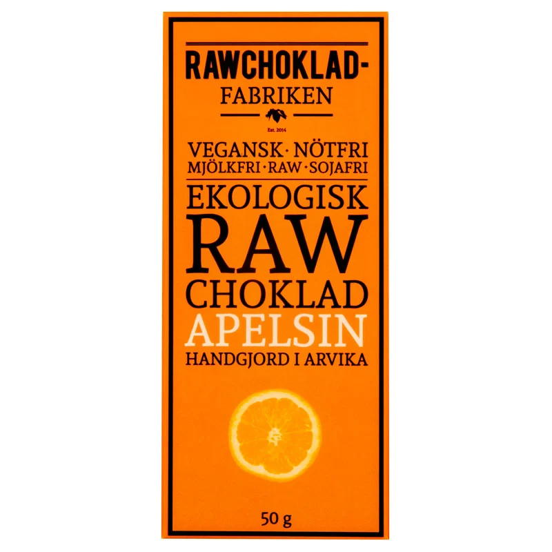 Råchokolade Appelsin 73%, 50G, Råchokoladefabrikken