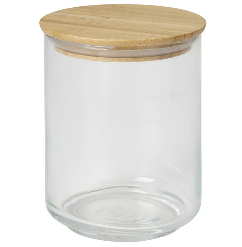 EKLATANT Jar with lid, clear glass/bamboo, 0.8 l