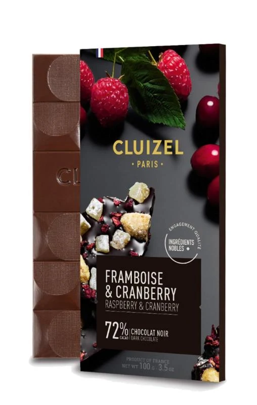 Cluizel Hindbær & Tranebær i Mørk chokolade 72%