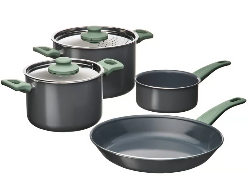 HEMLAGAD 6-piece cookware set, non-stick coating light grey-green/grey