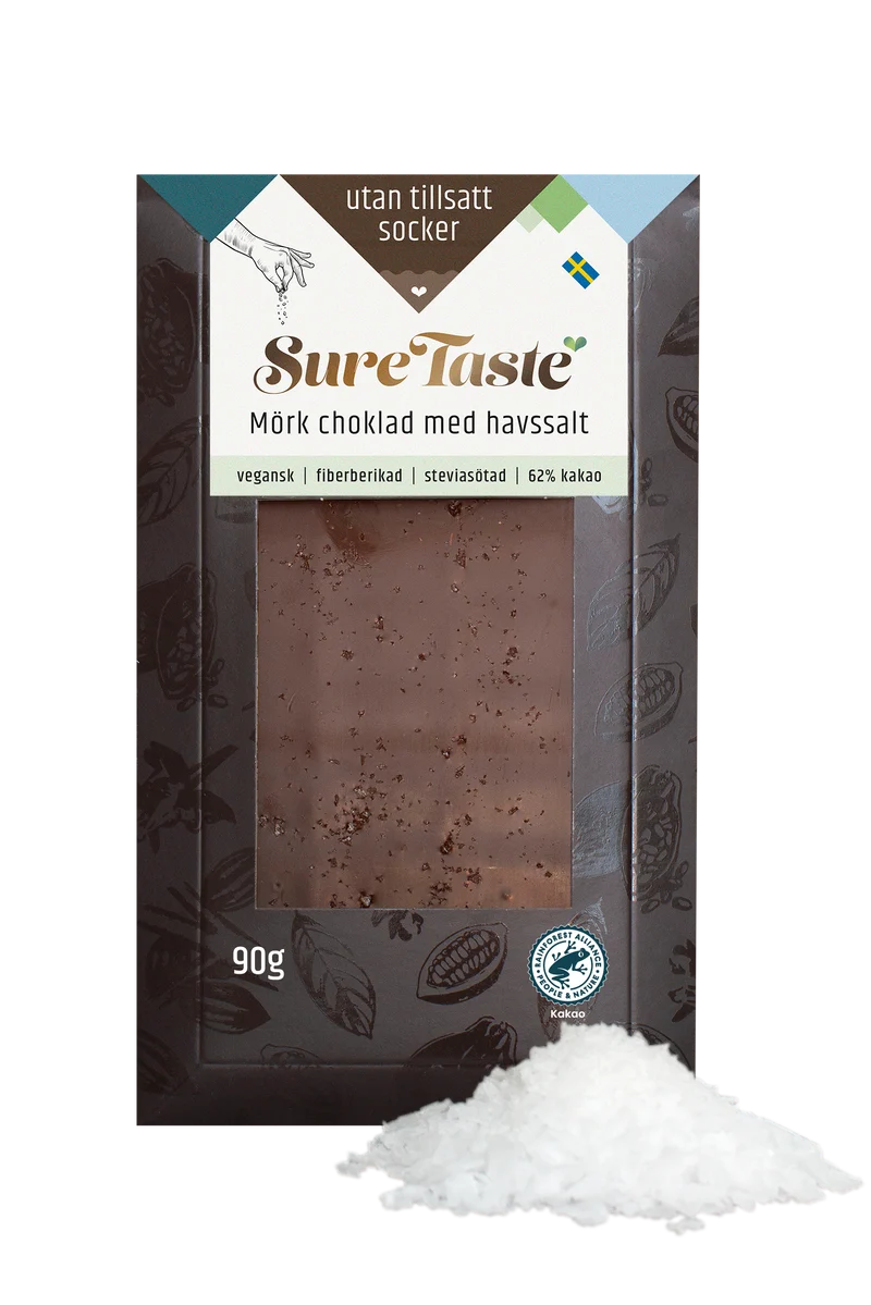 Sure Taste Sockerfri Mörk Choklad Med Havssalt 62% 90g