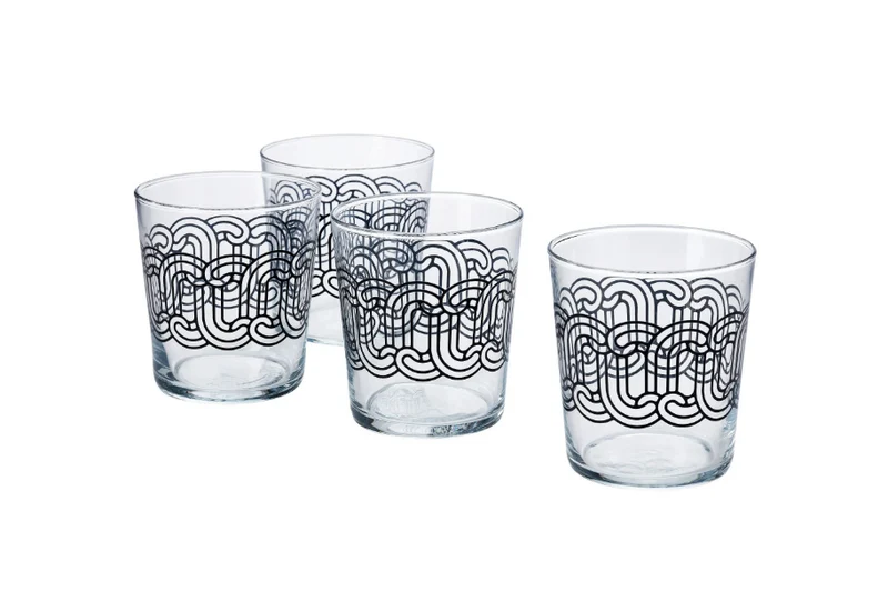 SÖTRÖNN mug set, glass/black, 30 cl, 4 pack