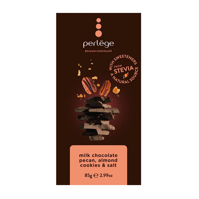 Perlege Mælkechokolade Med Pekannødder, Mandelcookies & Salt 85g