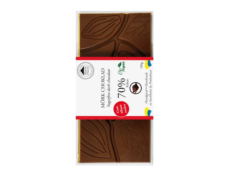 Pralinhuset Sukkerfri Mørk Chokolade 70% 100g
