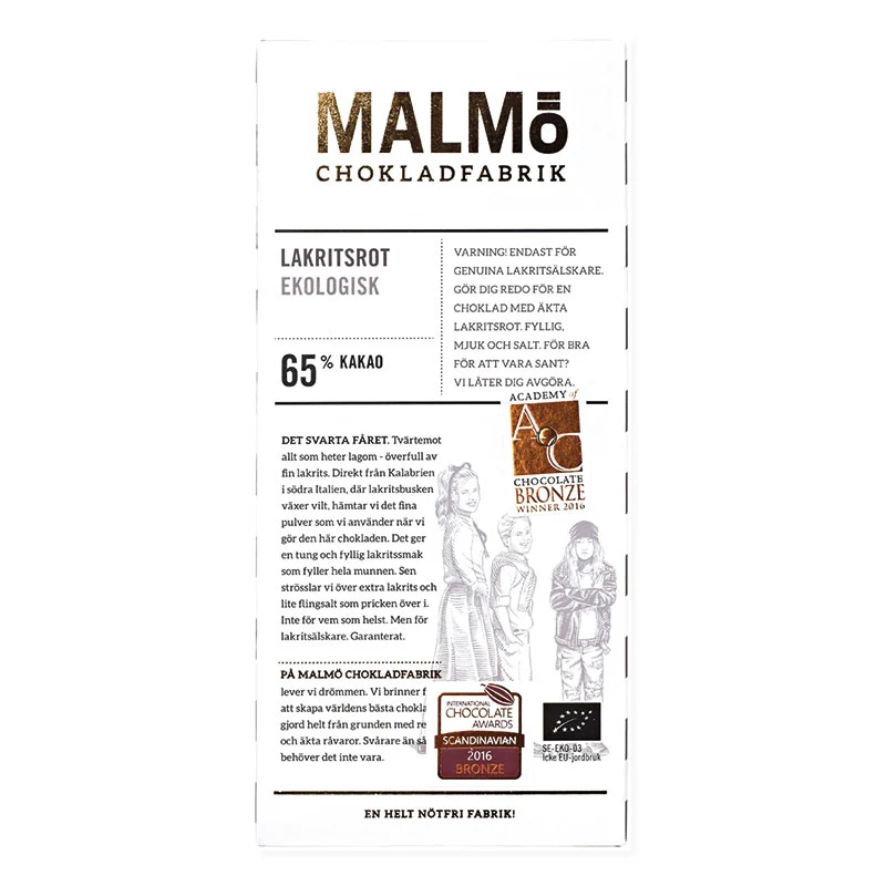 Malmö Chokladfabrik Lakridsrod 65% ØKO 80g