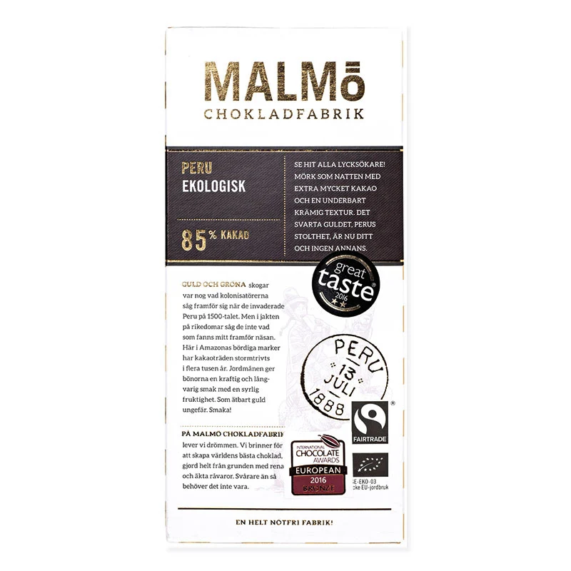 Malmö Chokladfabrik Peru 85% ØKO 80g