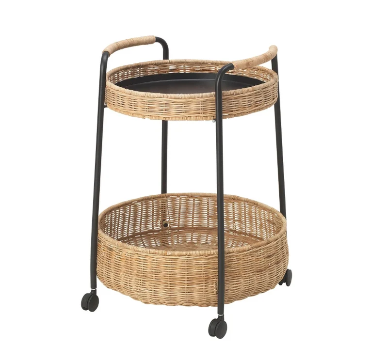 LUBBAN Trolley table with storage, rattan/anthracite