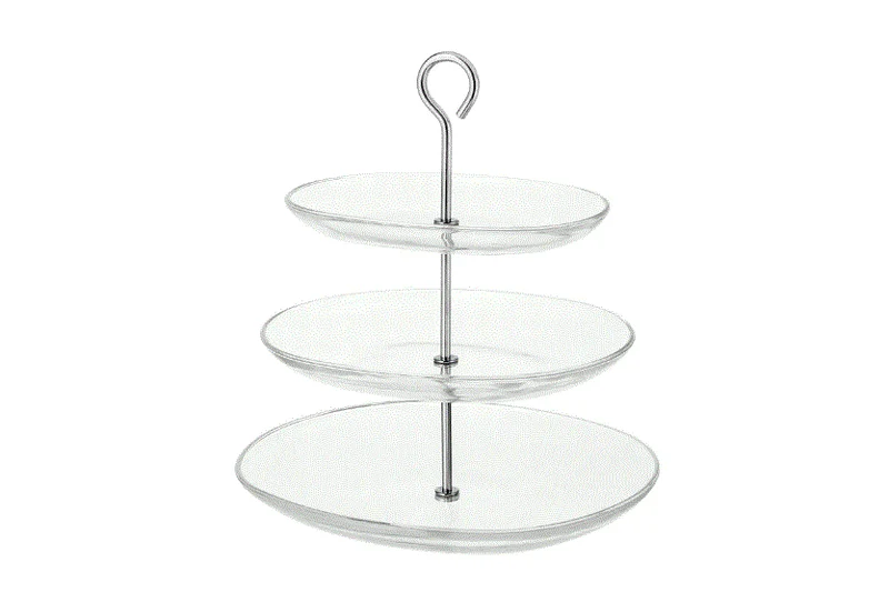 KVITTERA Serving stand, three tiers, clear glass/stainless steel