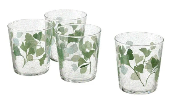 STILENLIG Glass, clear glass leaf patterned/green, 30 cl, set of 4