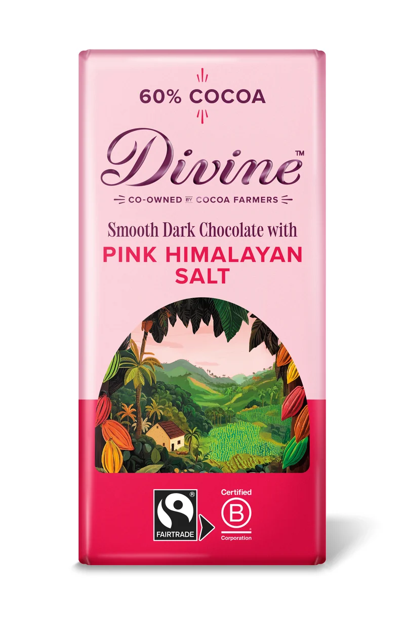 Divine Dark Chocolate 60% with Pink Himalaya Salt, 90g 15-p