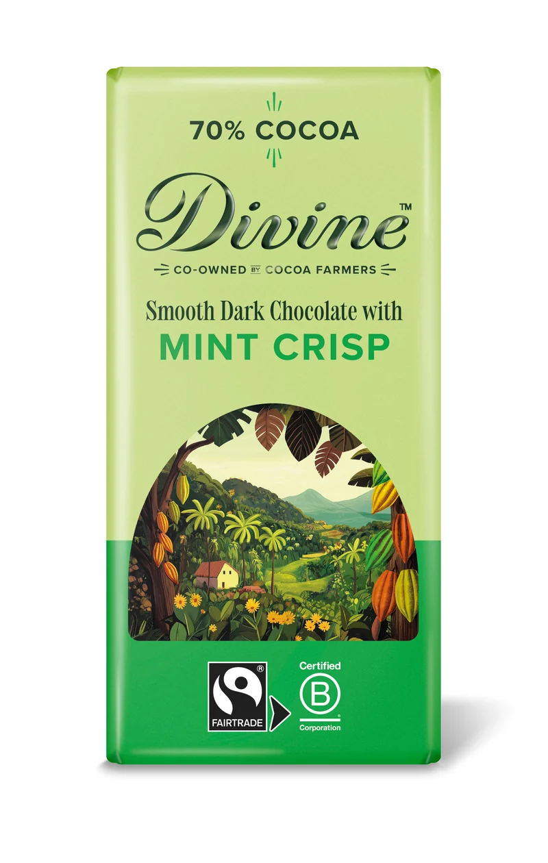 Divine Dark Chocolate 70% with Mint Crisp, 90g 15-p