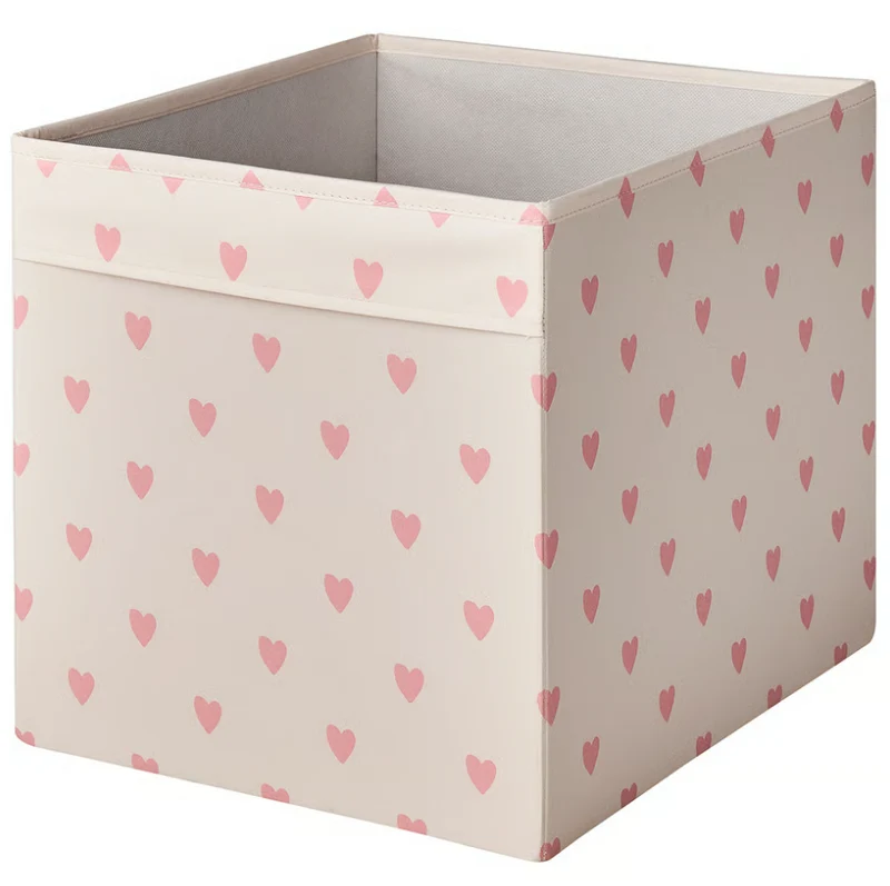 REGNBROMS Box, heart pattern/pink, 33x38x33 cm