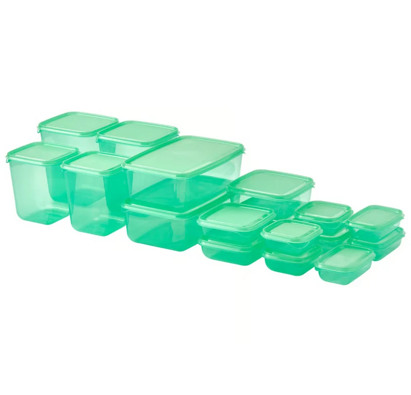 PRUTA Food container with lid, set of 17, green