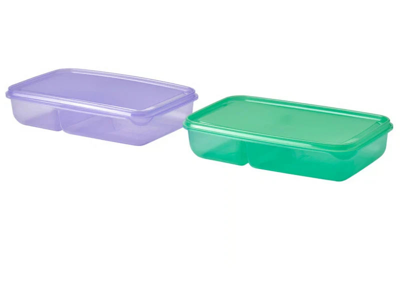 PRUTA Sandwich container with lid, lilac/green, 22x14x5 cm