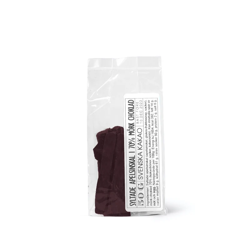 Konsumentförpackning: Syltade apelsinskal I choklad 50g