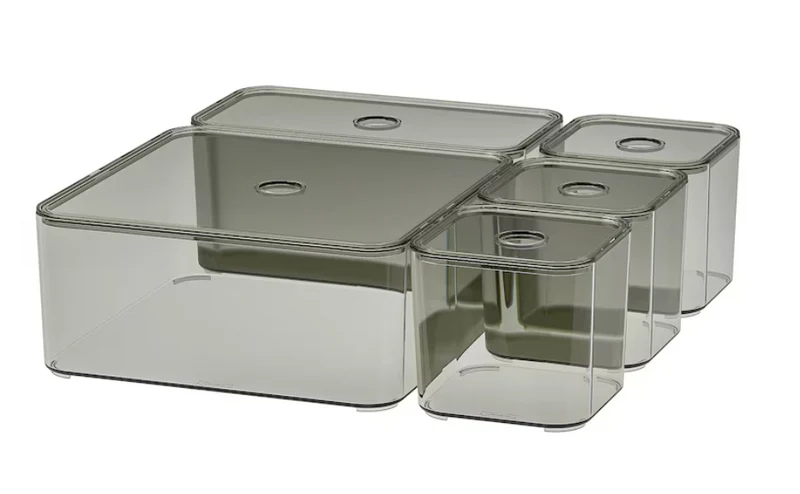 VISSLAÅN Box with lid, set of 5, grey