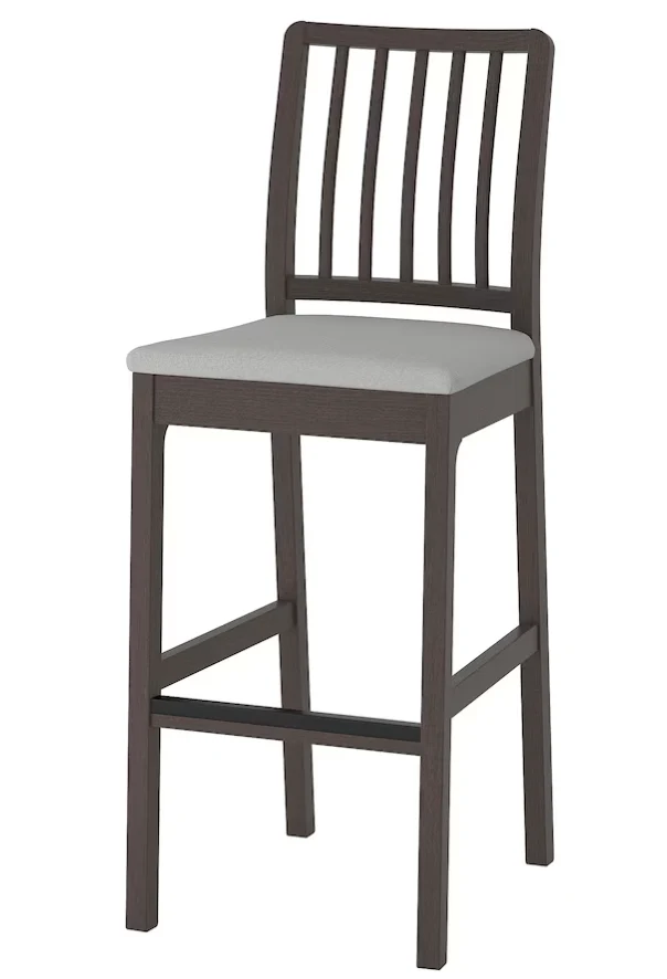 EKEDALEN Bar stool with backrest, dark brown/Orrsta light grey, 75 cm