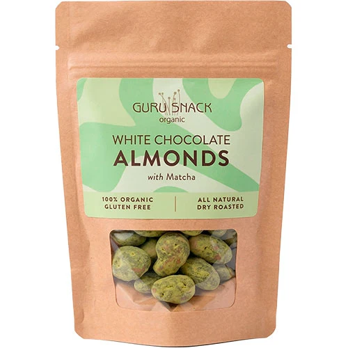 Guru Snack Mandlar m. vit choklad & matcha Ekologisk | 100 g