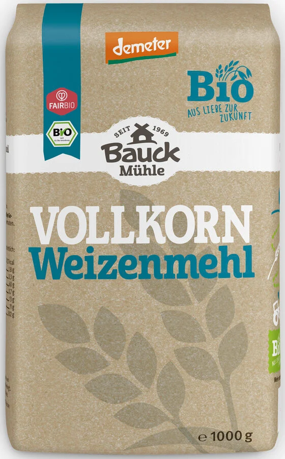 Biodynamisk Fuldkorns Hvedemel - 1KG - Bauck Mühle