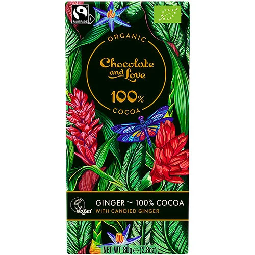 Choklad 100% kakaomed kandiserad ingefära Ekologisk
