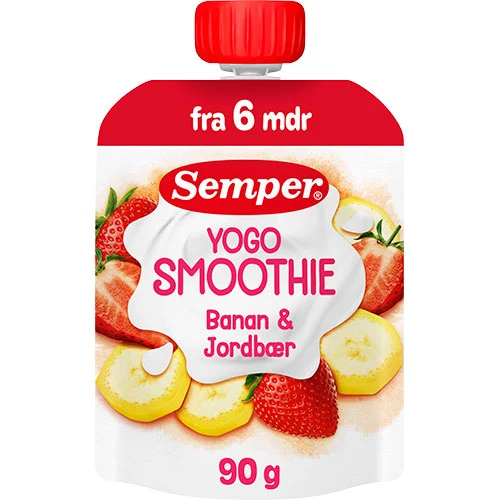 Semper YOGO Smoothie med banan & jordgubbar från 6 mån. | 90 g