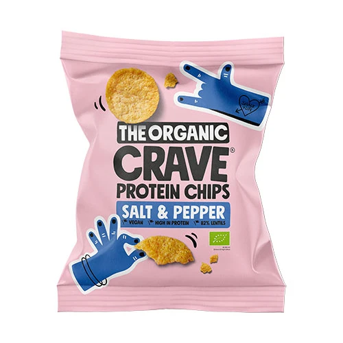 The Organic Crave Veganska proteinchips med salt och peppar Ekologisk | 30 g