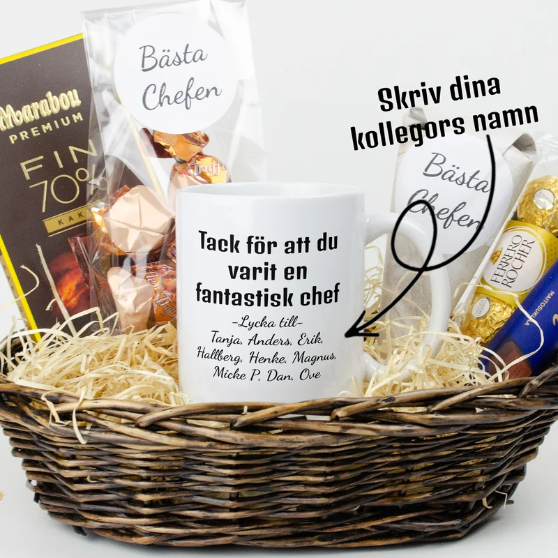 Present till chefen | Tack för att du varit en fantastisk chef, lycka till | Presentkorg med egen text