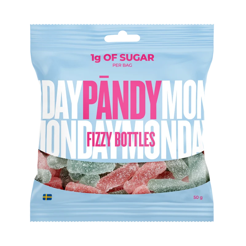 Pändy Fizzy Bottles 50 g – Godis med 1 g socker