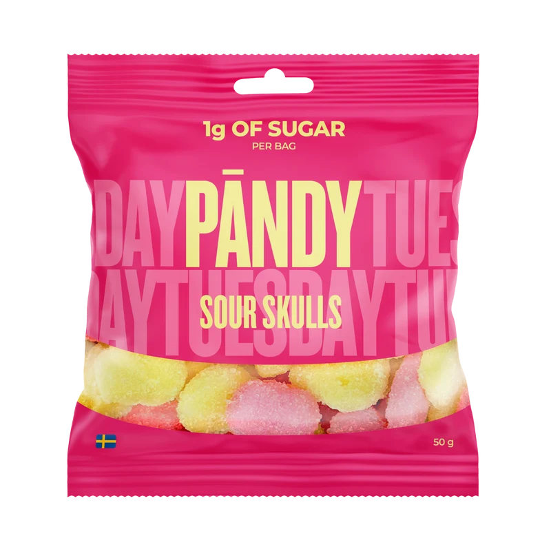 Pändy Sour Skulls 50 g – Godis med 1 g socker