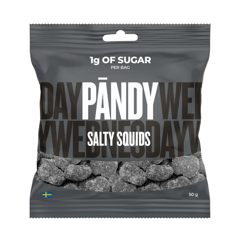Pändy Salty Squids 50 g – Godis med 1 g socker