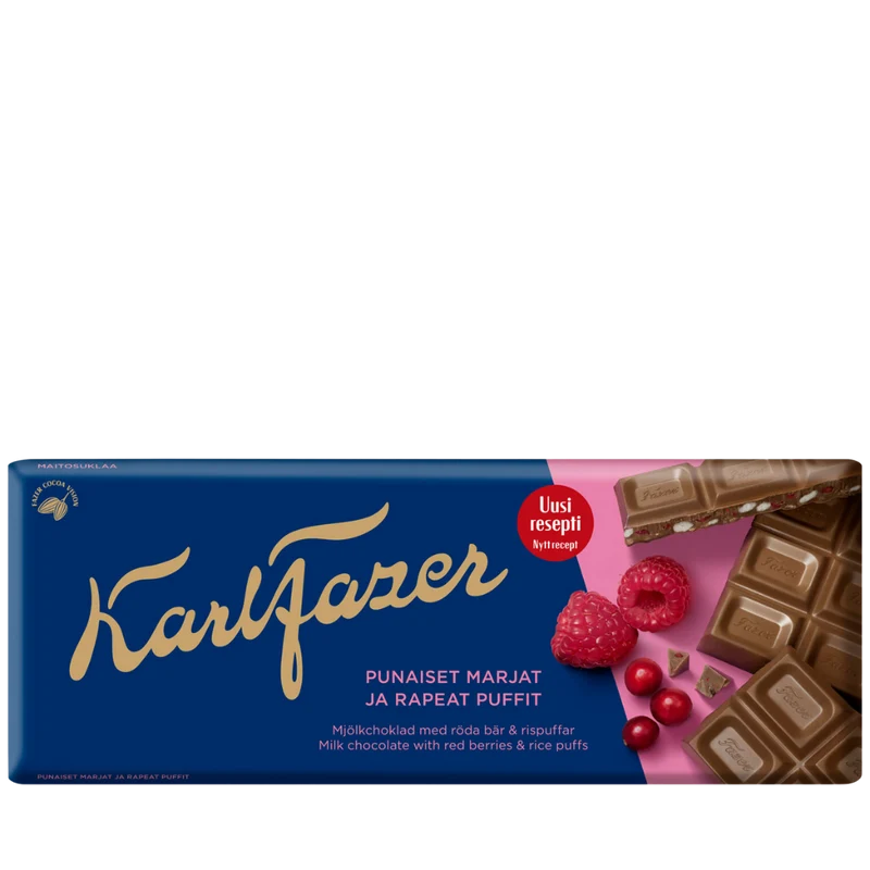 MHD 27.10.2026! - Karl Fazer - Milchschokolade mit Himbeeren und Cranberrys - 180 g