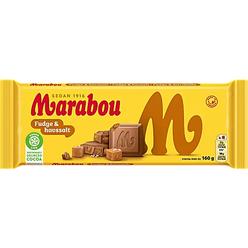 Marabou Mjölkchoklad Fudge & havssalt – Milk Chocolate With Fudge and sea salt 160g