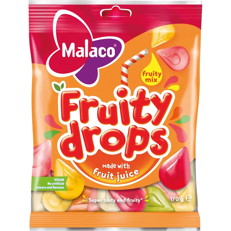 Malaco Fruity Drops Mix - Chewy Fruit Candy 170g